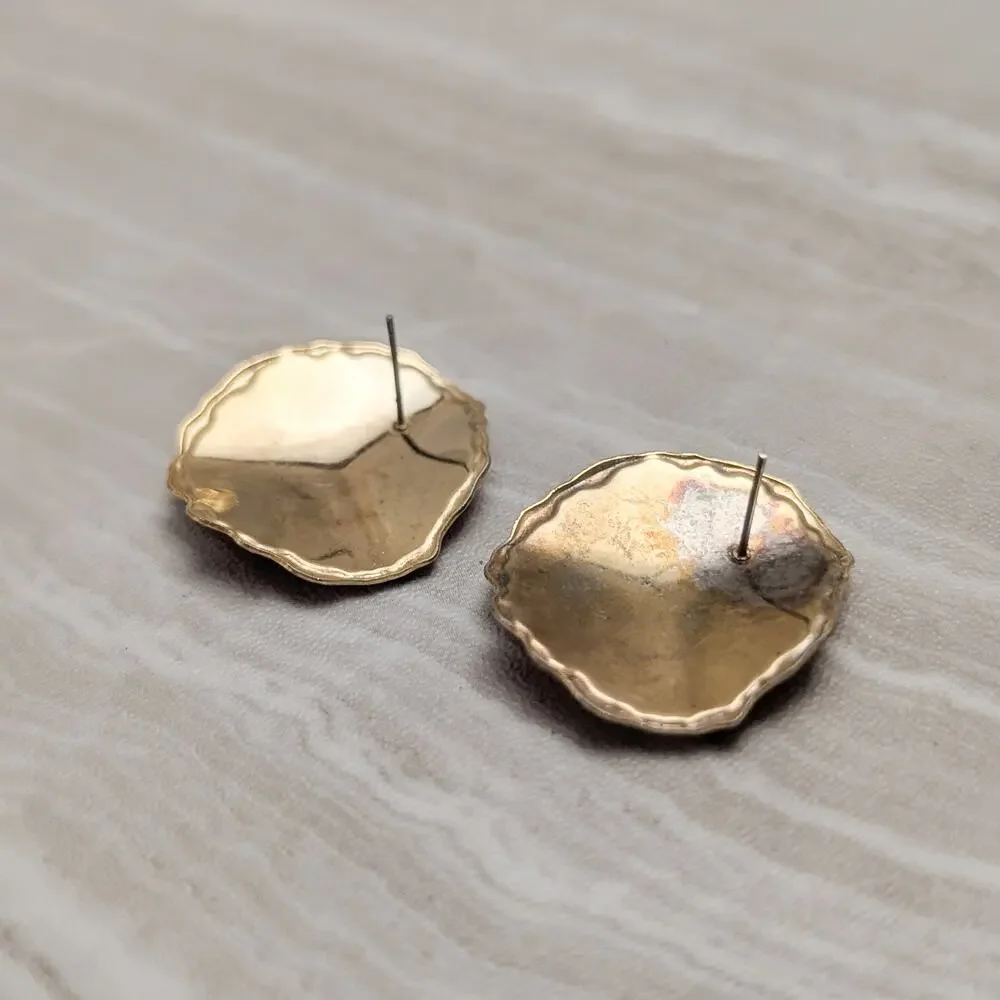Vintage Stud Earrings Unusual Orange & Gold Tone Large Statement